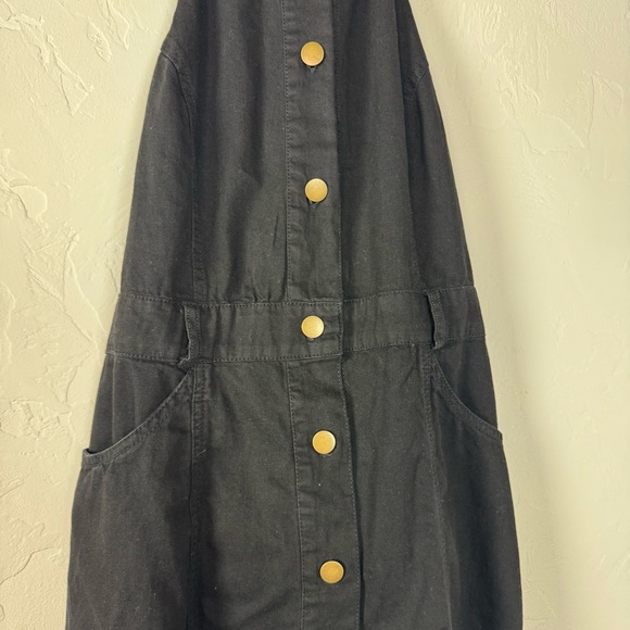Free People Dress Sami Mini Washed Black Solid Halter Button Down Denim Jean - Picture 4 of 10